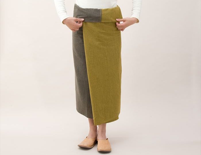二枚布サロン　アジアン筒型巻きスカートフリーサイズ腰紐付き　シサム工房